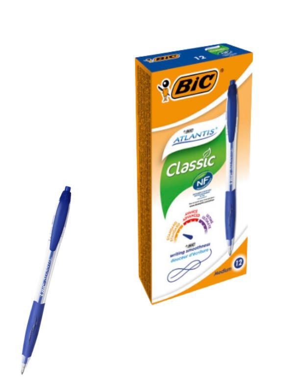 BİC ATLANTIS CLASSIC 1,0 BASMALI TÜKENMEZ KALEM MAVİ 12 Lİ KUTU