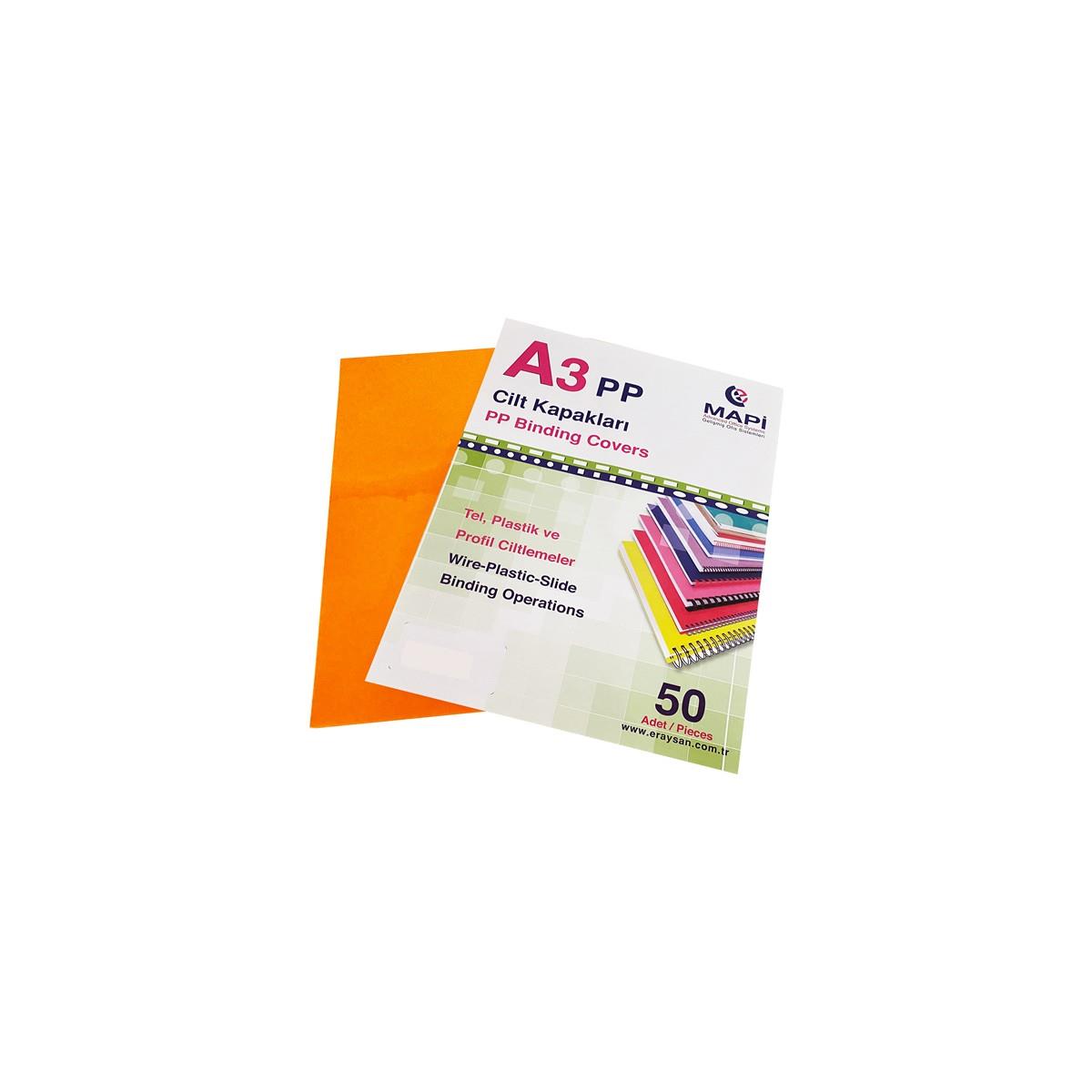 MAPİ A3 PP FOSFORLU KAPAK 550 MİCRON FOSFORLU TURUNCU 50 Lİ