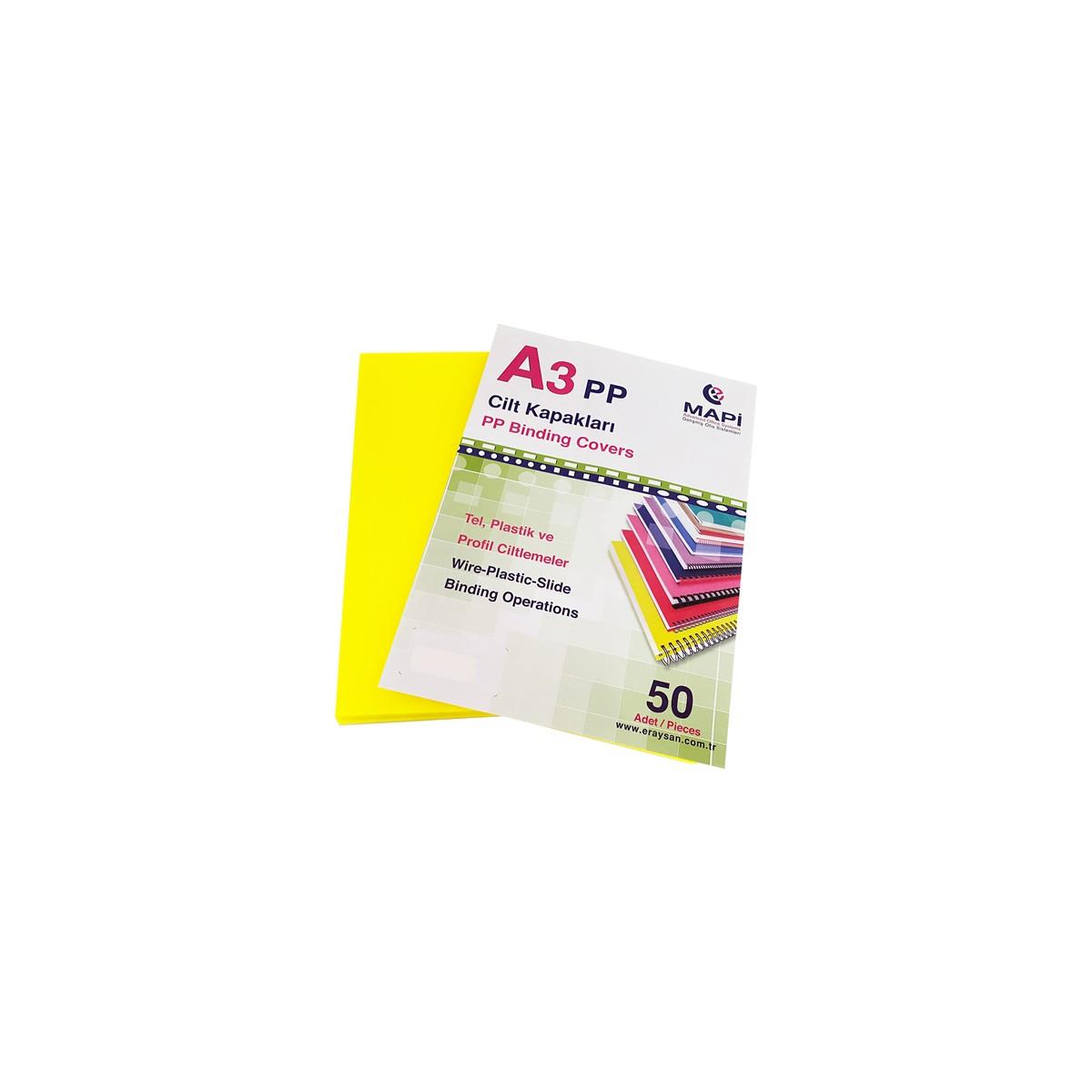 MAPİ A3 PP FOSFORLU KAPAK 550 MİCRON FOSFORLU SARI 50 Lİ