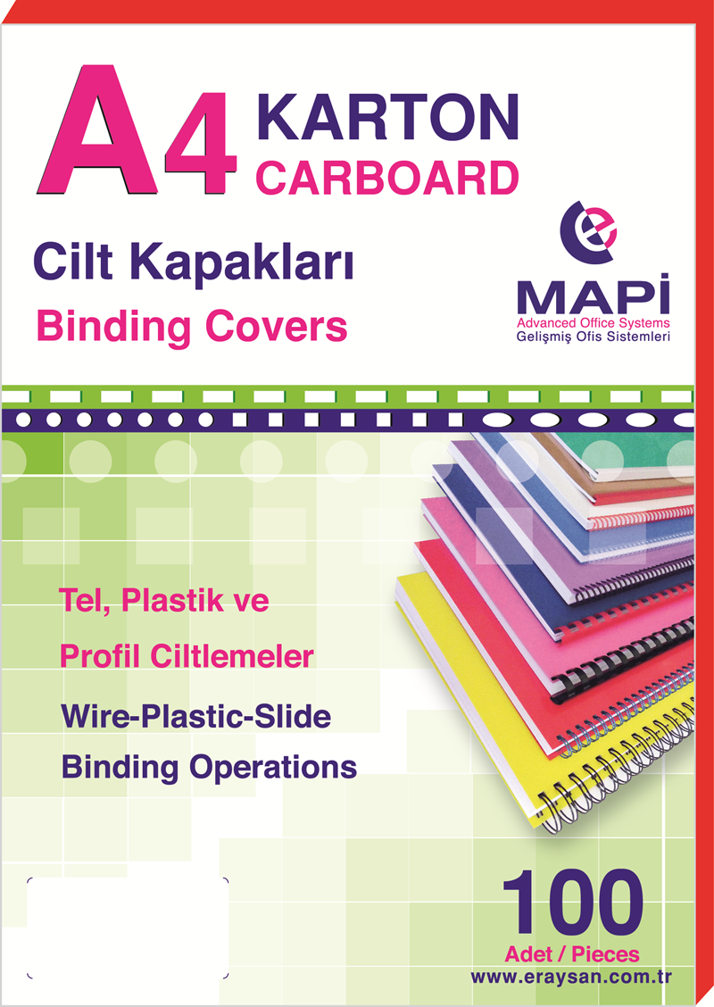 MAPİ A4 KARTON KAPAK 250 GR. KIRMIZI 100 LÜ