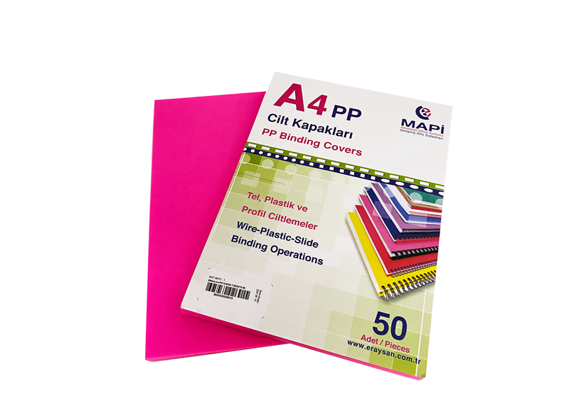 MAPİ A4 PP FOSFORLU KAPAK 550 MİCRON FOSFORLU MAGENTA 50 Lİ