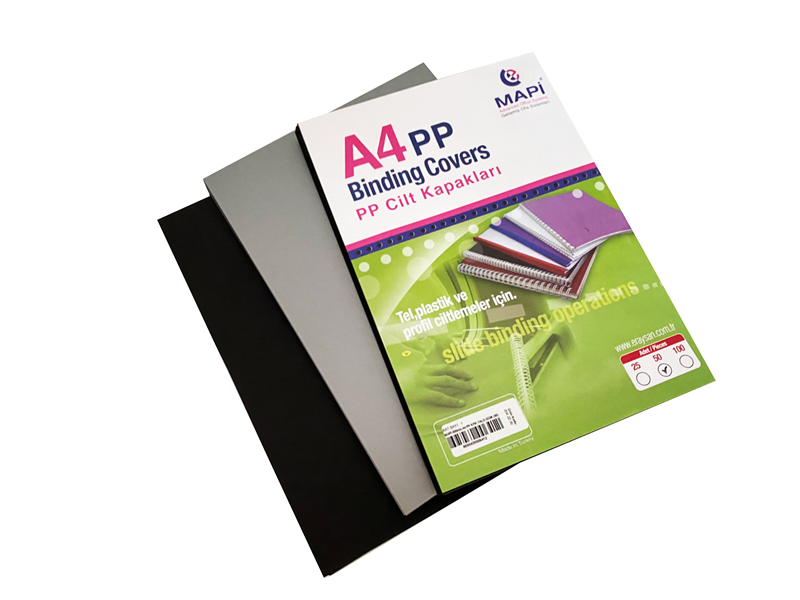 MAPİ A4 PP METALİK KAPAK 600 MİCRON GÜMÜŞ+SİYAH 50 Lİ