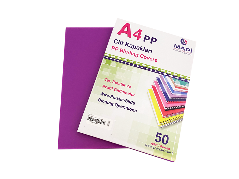MAPİ A4 PP ŞEFFAF KAPAK (KUM DESEN) 450 MİCRON ŞEFFAF MOR 50 Lİ