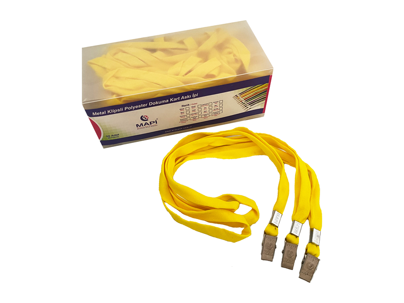 MAPİ METAL KLİPSLİ-POLYESTER DOKUMA KART ASKI İPİ SARI 50'Lİ PAKET