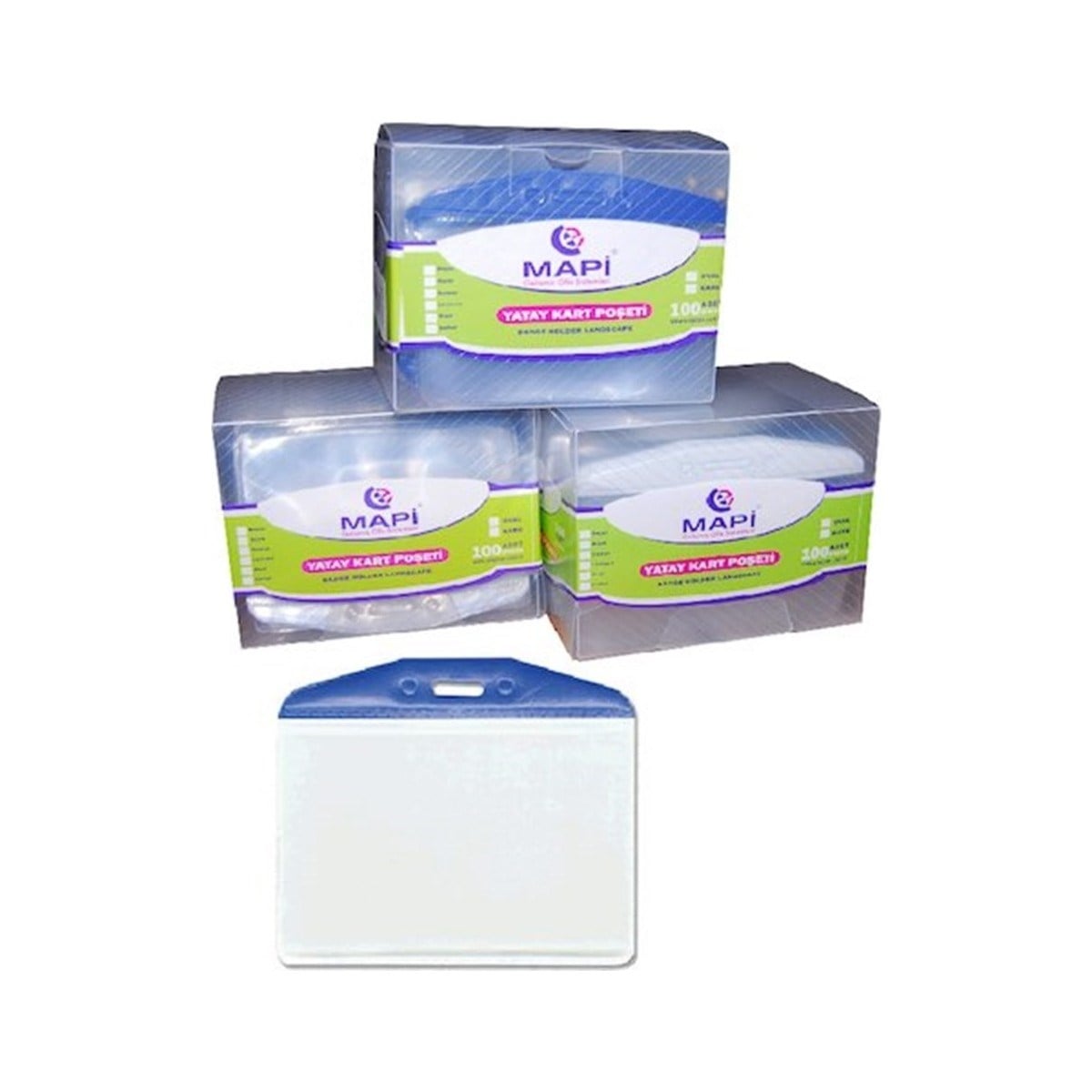 MAPİ PVC KART POŞETLERİ (OVAL) MAVİ ŞERİTLİ 100'LÜ PAKET