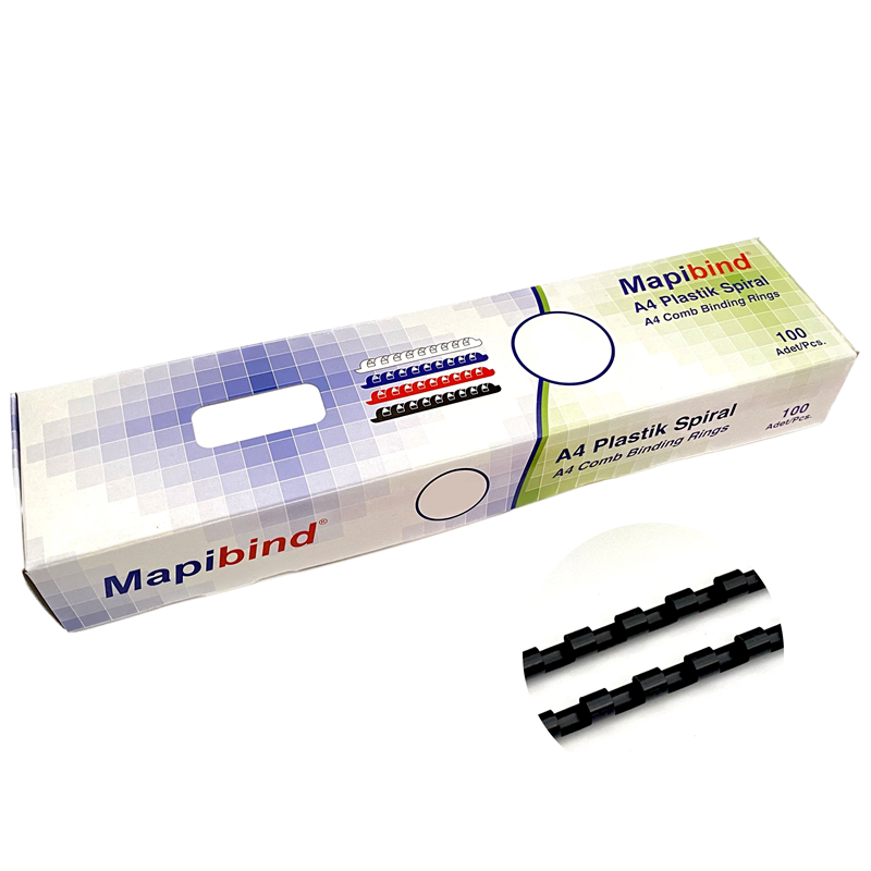 MAPİBİND 8MM PLASTİK SPİRAL SİYAH 100 AD.