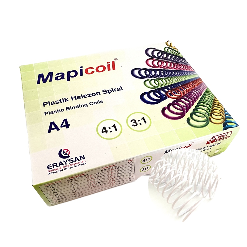 MAPİCOİL 4:1 PLASTİK HELEZON SPİRAL 20MM BEYAZ 100 AD. 48 LOP