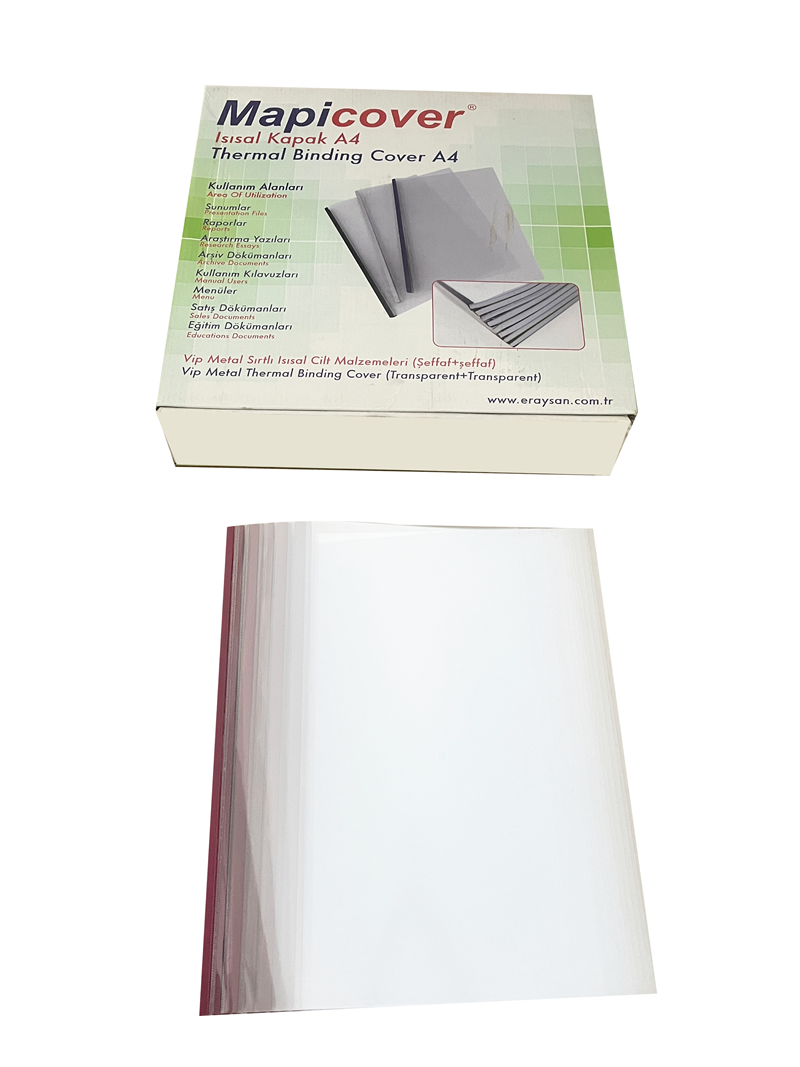 MAPİCOVER-7 MM VIP METAL SIRTLI ISISAL KAPAK ŞEFFAF+ŞEFFAF KIRMIZI 100LÜ