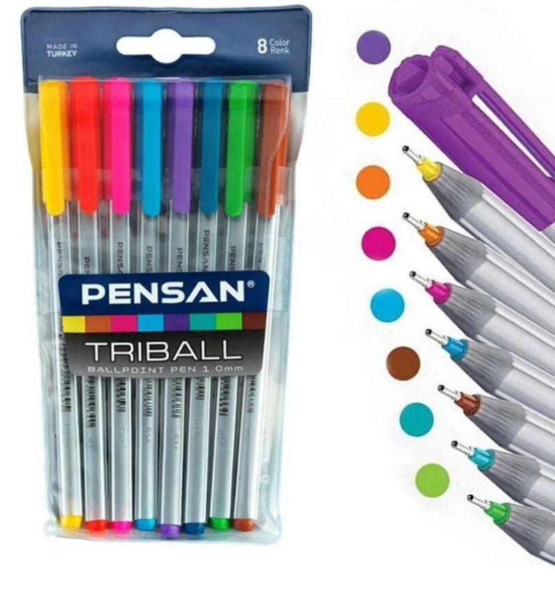 PENSAN TRİBALL TÜKENMEZ KALEM RENKLİ 8 Lİ PAKET