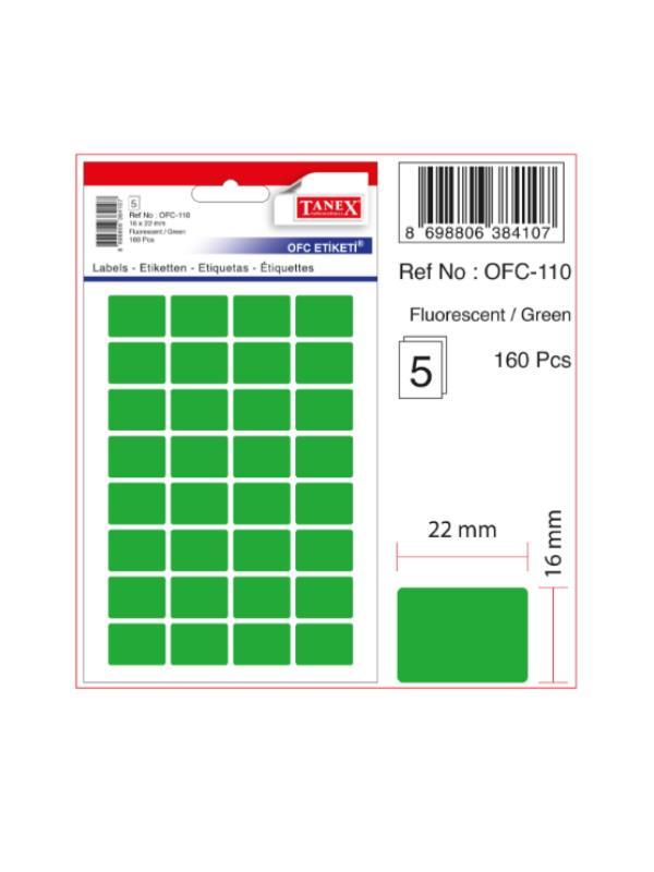 TANEX OFC-110 OFİS ETİKETİ 16X22 FLO YEŞİL