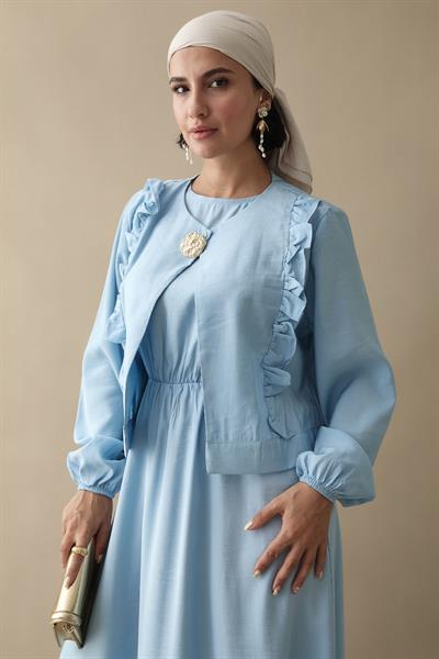 Fırfır Ceketli Modal Bebe Mavisi Jile Elbise