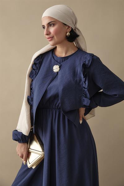 Fırfır Ceketli Modal Lacivert Jile Elbise