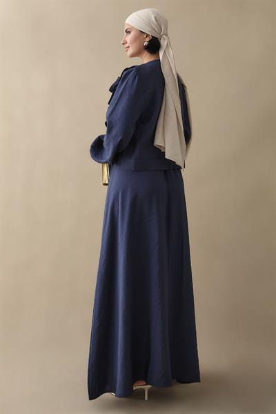 Fırfır Ceketli Modal Lacivert Jile Elbise
