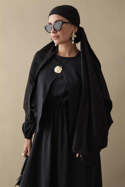 Fırfır Ceketli Modal Siyah Jile Elbise