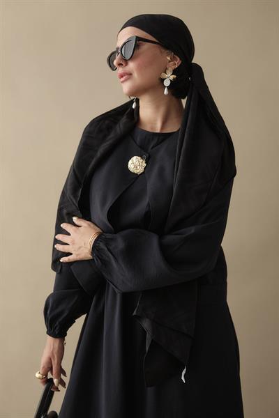 Fırfır Ceketli Modal Siyah Jile Elbise