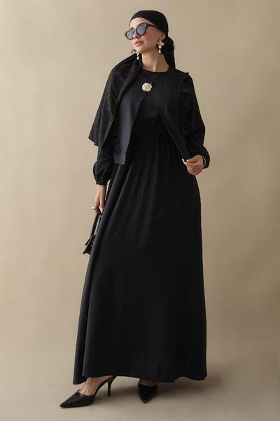 Fırfır Ceketli Modal Siyah Jile Elbise