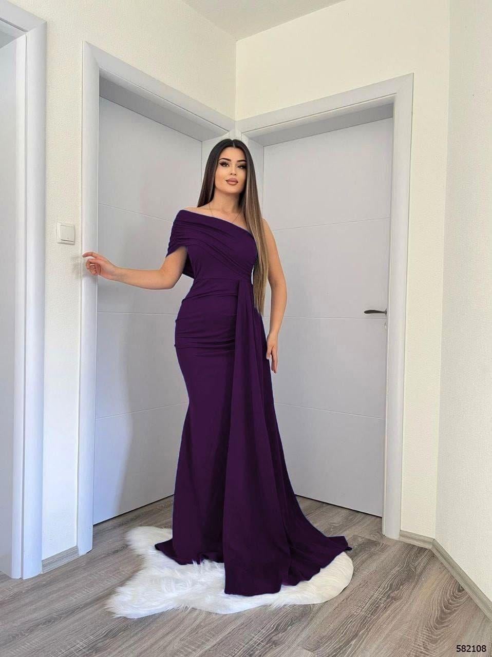 Esnek Kumaş Tek Omuz Yan Kuyruk Detaylı Balık Kesim Abiye Ve Mezuniyet Elbisesi Mor 582108