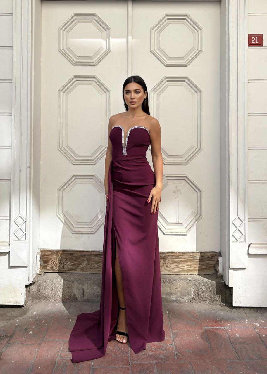 KISA kollu, vücudu saran balık kesim ve önündeki kuyruk/drape detaylı elbise 583346 AÇIKMOR