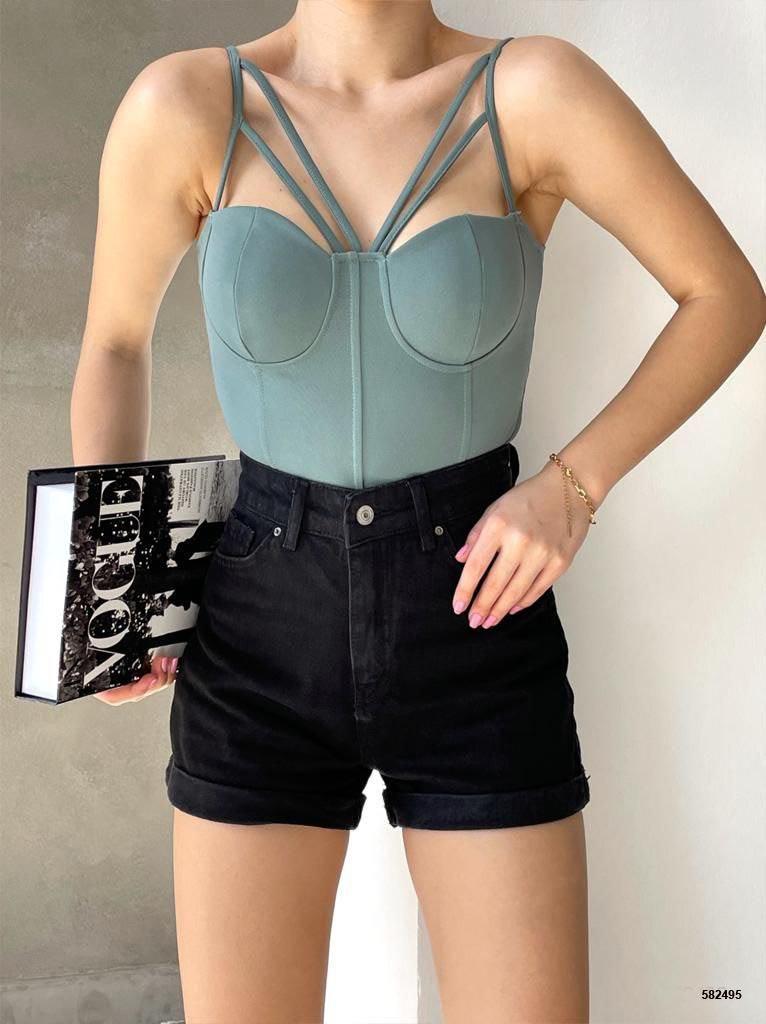 Krep Kumaş İnce Askılı CROP 582495  KOYU MİNT