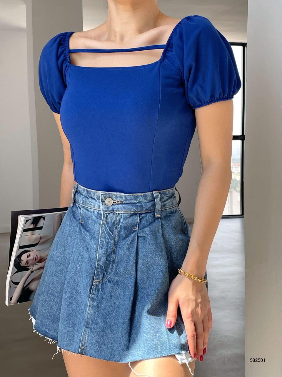 Krep Kumaş İnce Askılı CROP 582501 SAKS