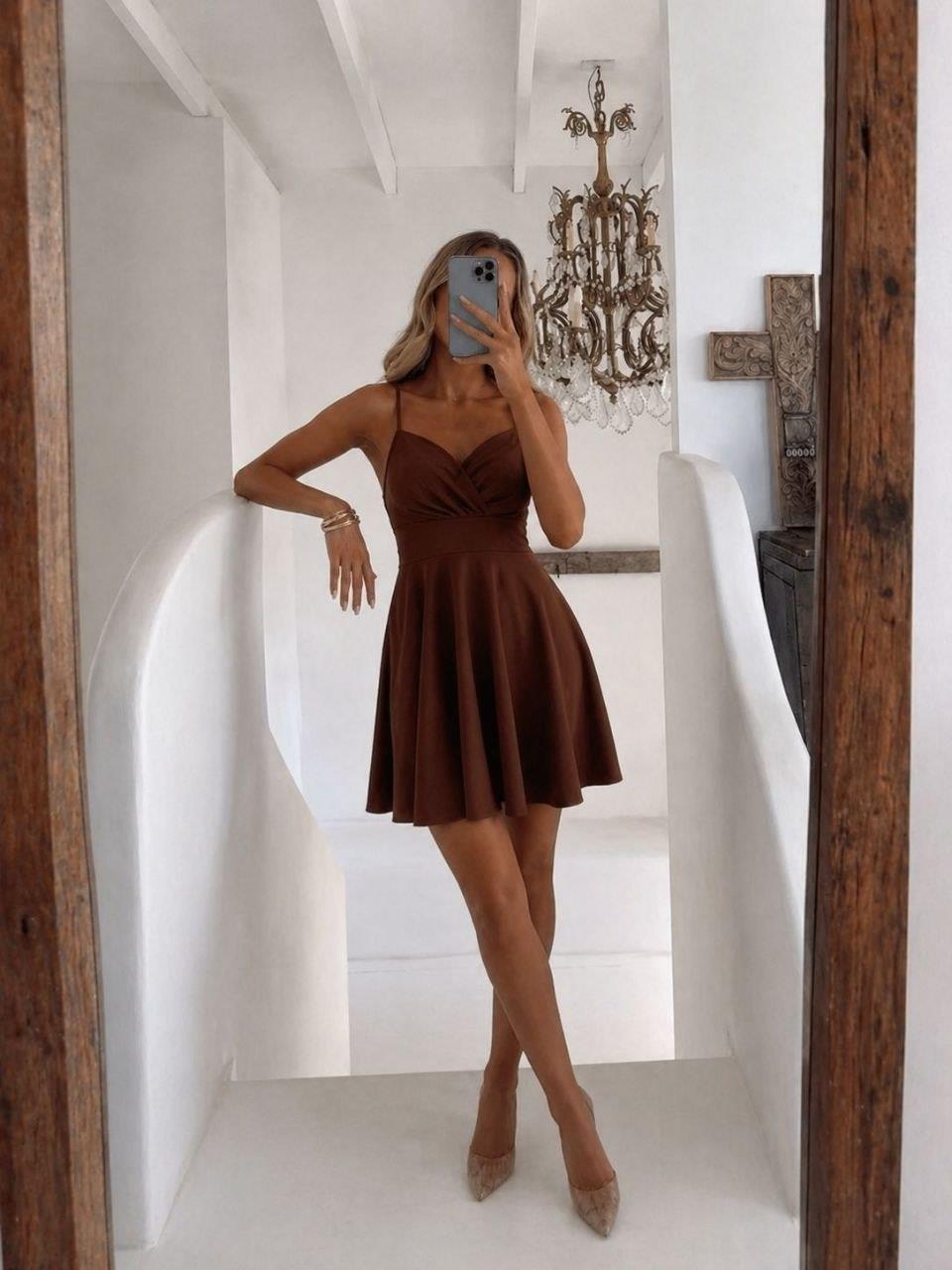 Krep Kumaş Ince Askılı Kloş Elbise 581746