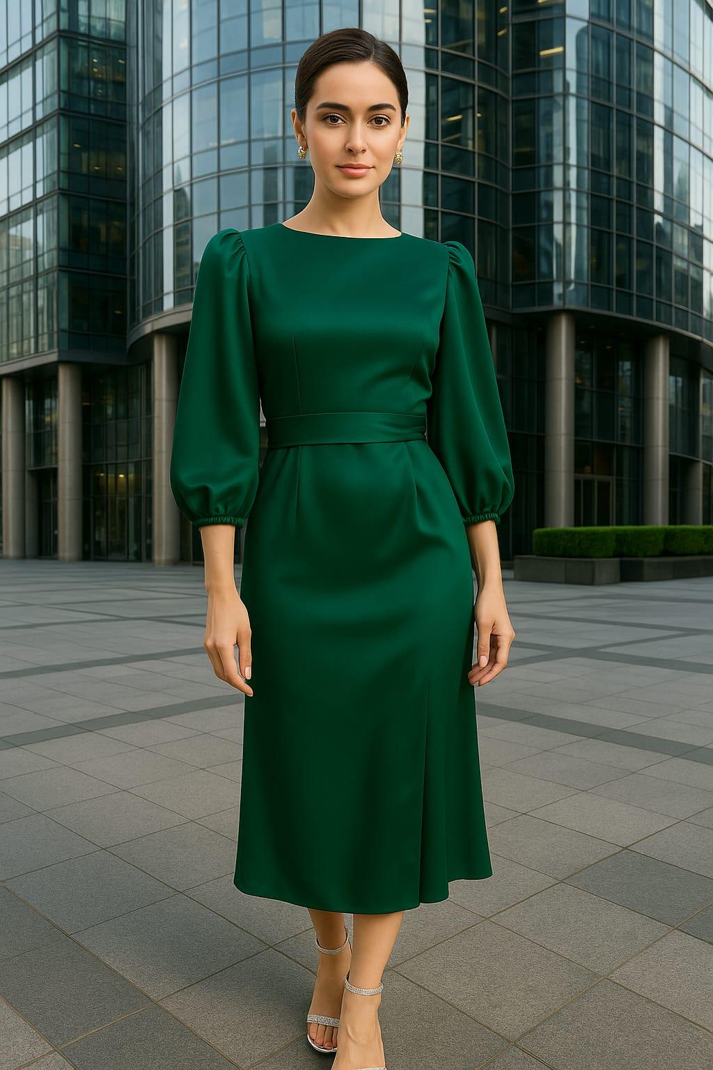 OLESYA Saten Maxi Boy Elbise 583222 Zumrut