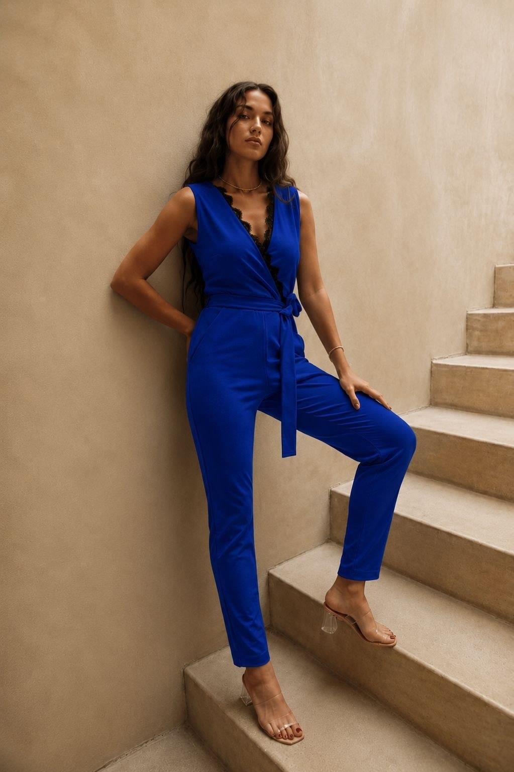  Dantelli Yaka Krep Kumaş Tulum 582083 Saks