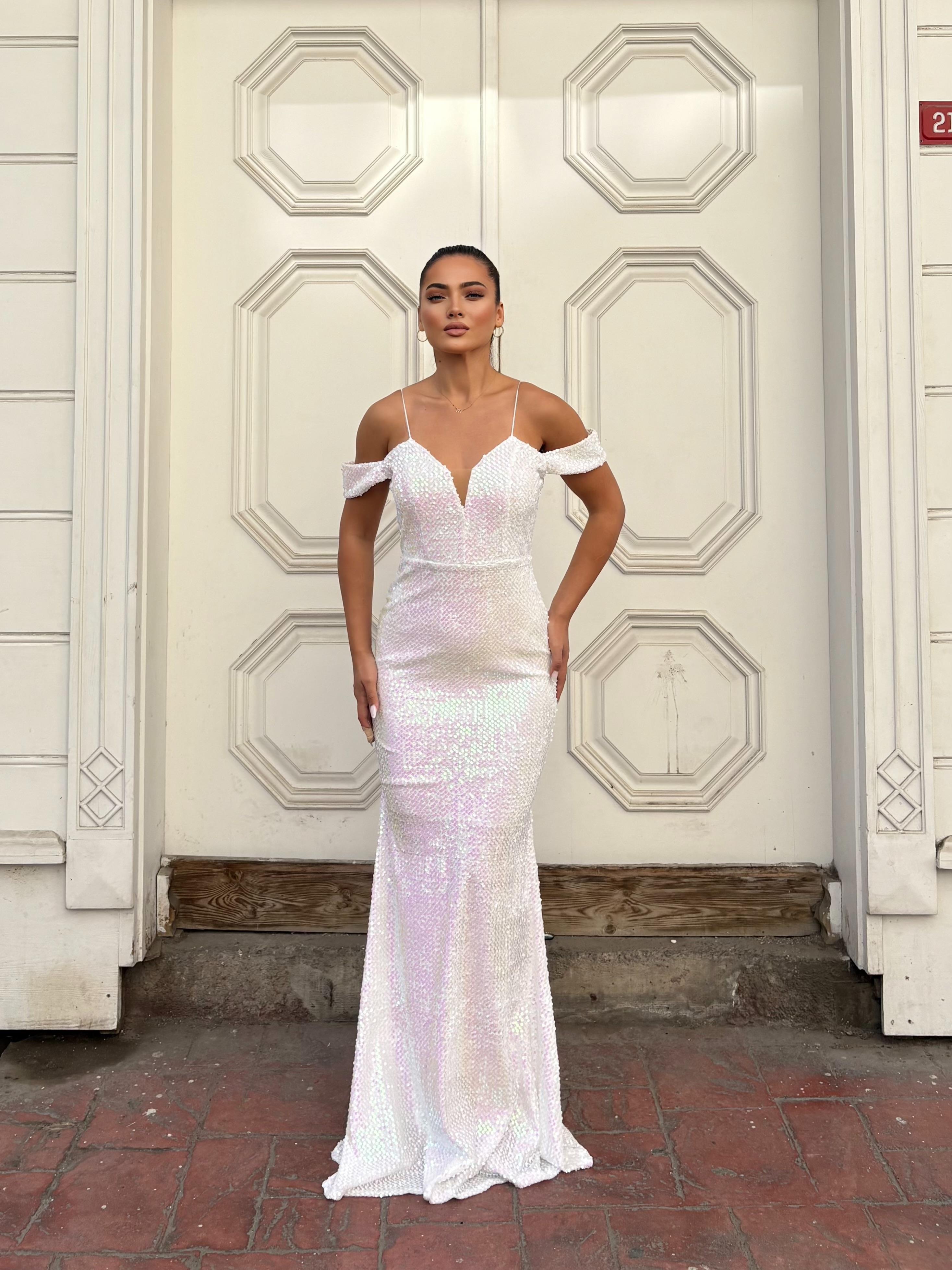  Trend Band Kol Kadife Balık Elbise HOLOGRAM 583198