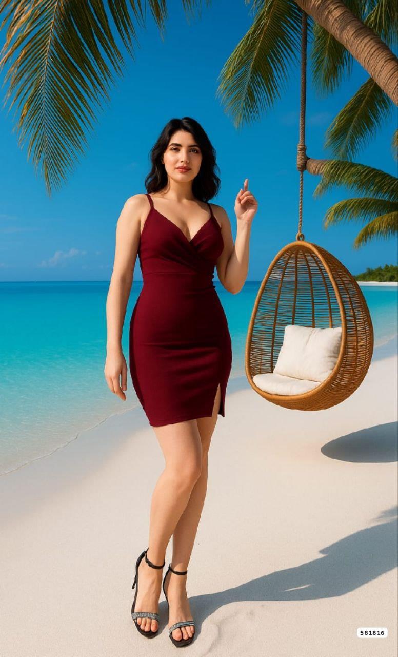 Askılı Yırtmaç Detaylı Mini Elbise 581816  Bordo