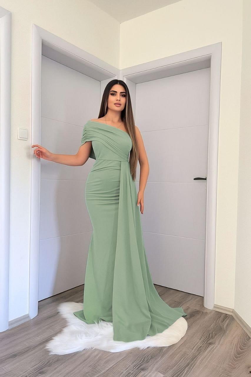 Esnek Kumaş Tek Omuz Yan Kuyruk Detaylı Balık Kesim Abiye Ve Mezuniyet Elbisesi Mint 582108