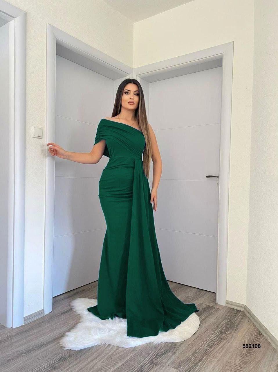 Esnek Kumaş Tek Omuz Yan Kuyruk Detaylı Balık Kesim Abiye Ve Mezuniyet Elbisesi Zümrüt 582108