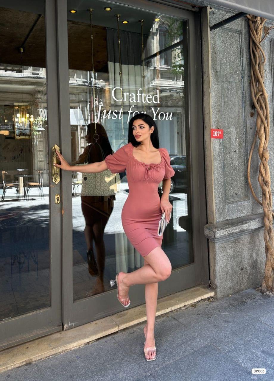 Fendy Büzgü Detay Mini Elbise 583006 Gülkurusu