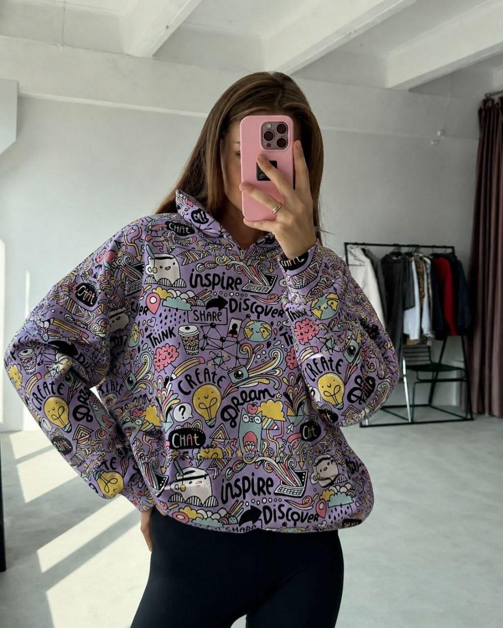 iki iplik Kanguru Cep Kapüşonlu Sweatshirt 581472 LİLA