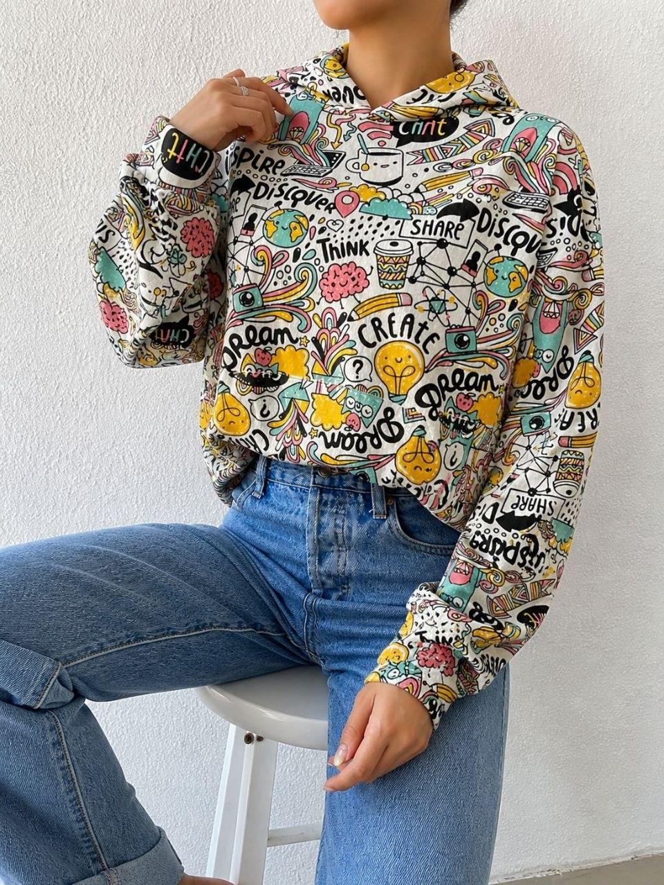 iki iplik Kanguru Cep Kapüşonlu Sweatshirt 581472 BEYAZ