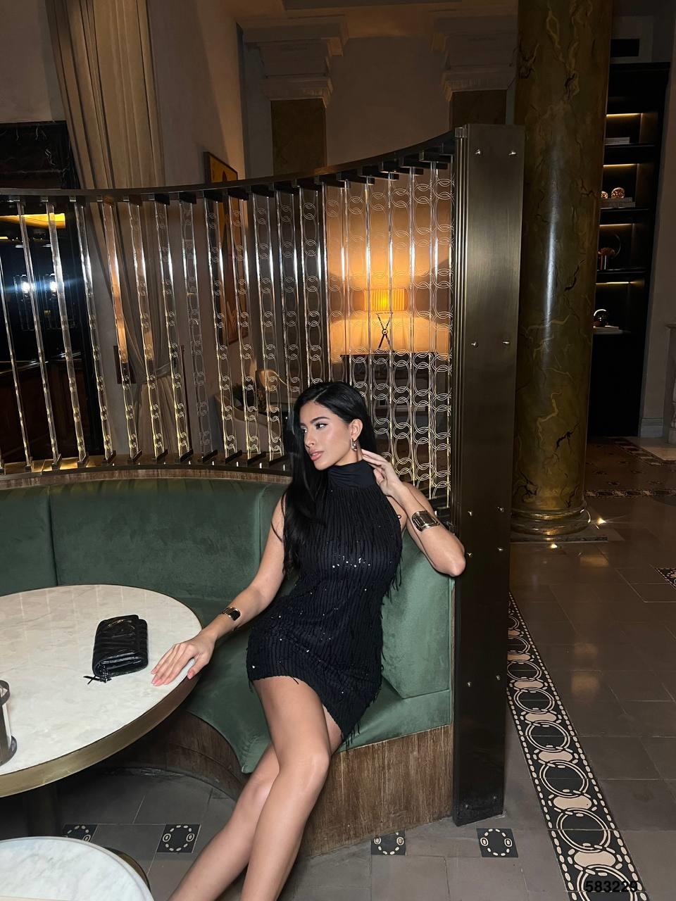 Işıltılı Payetli Halter Yaka Sırt Dekolteli Mini Gece Elbisesi  583229 Siyah
