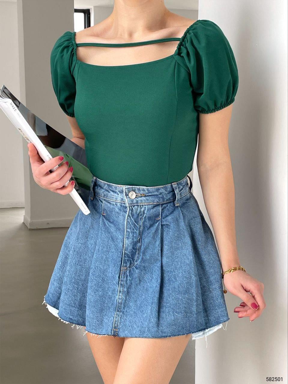 Krep Kumaş İnce Askılı CROP 582501 ZÜMRÜT