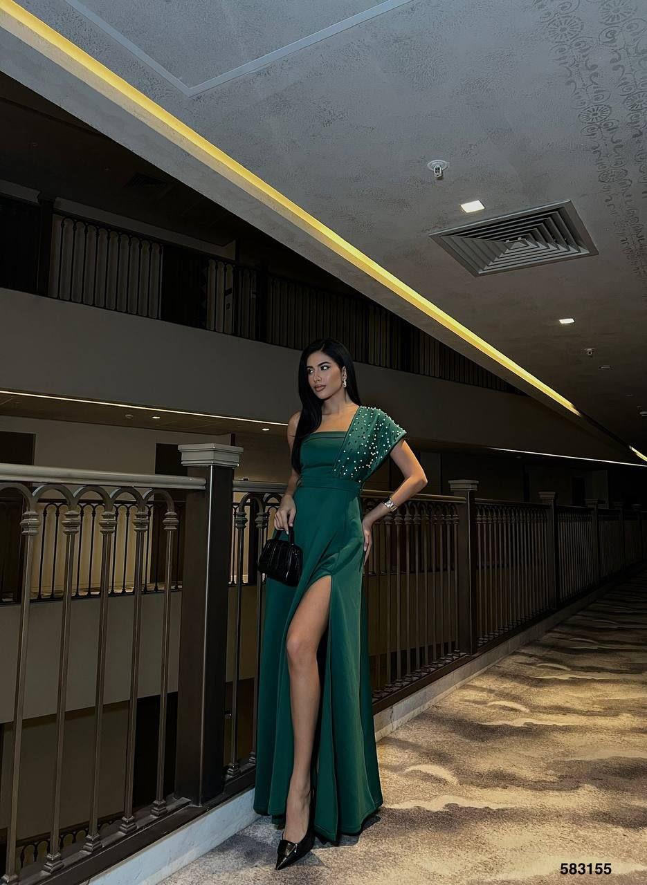 Tek Omuz Gece Elbisesi 583155 ZÜMRÜT