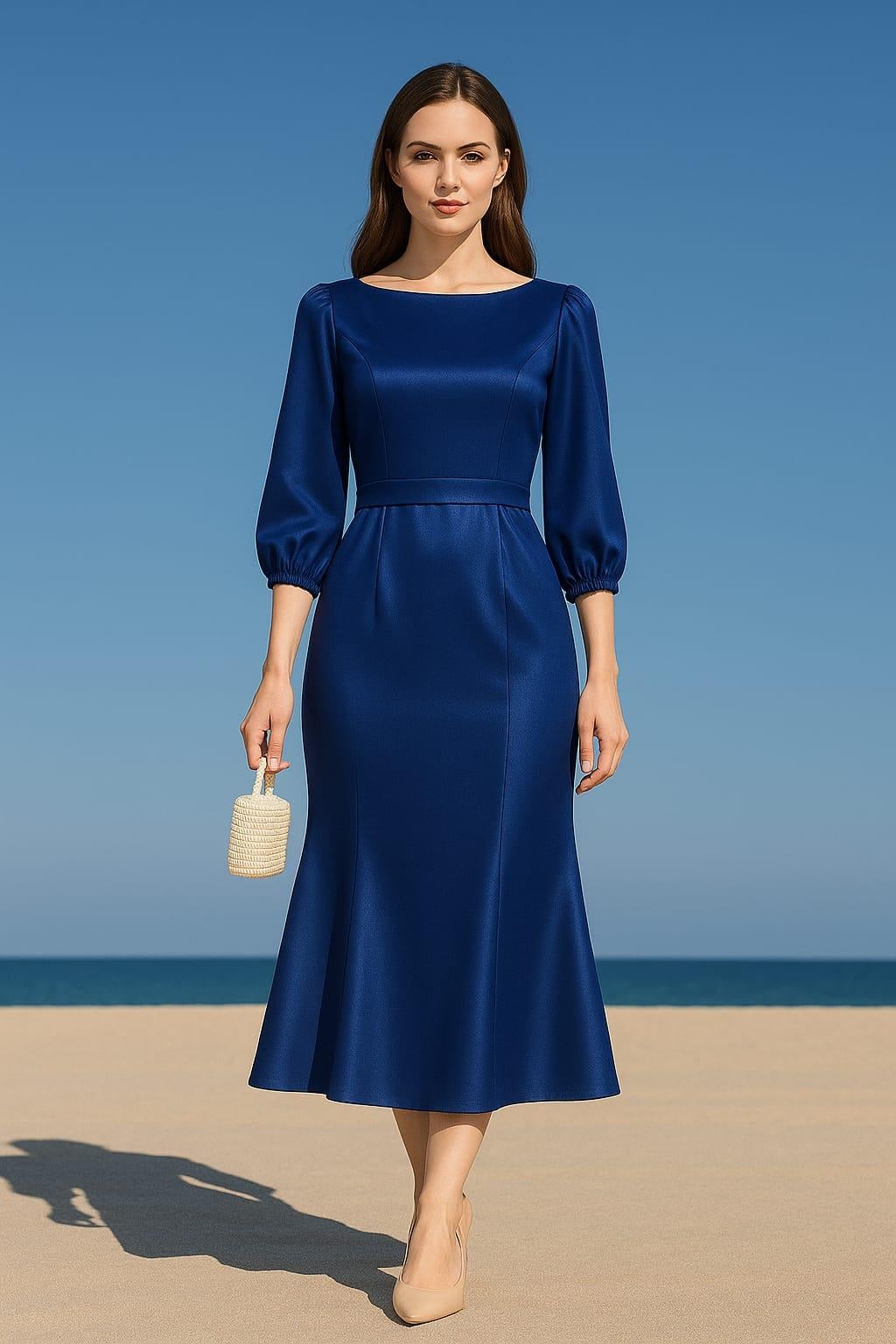 OLESYA Saten Maxi Boy Elbise 583222 LACIVERT