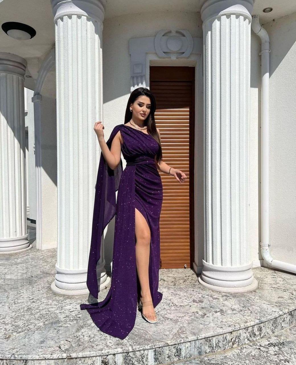 Simli Kuyruk Detay Elbise Mor 582399