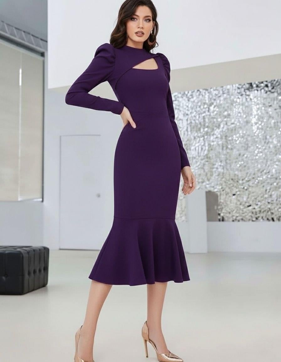 Uzun kollu Balık model elbise 581884 MOR
