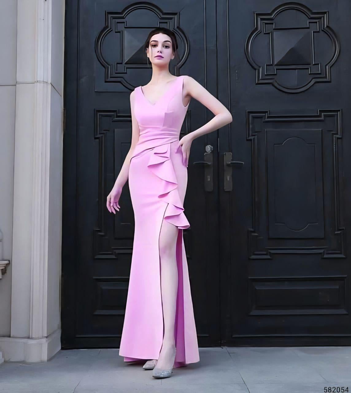 Volan Detaylı Kuyruklu Abiye 582054 PEMBE