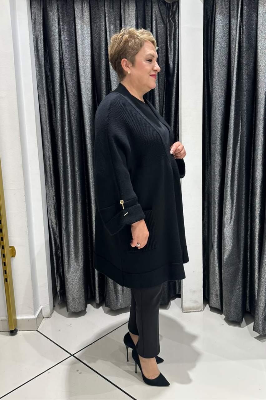 Selma Büyük Beden Açık Ön Cepli Triko Hırka