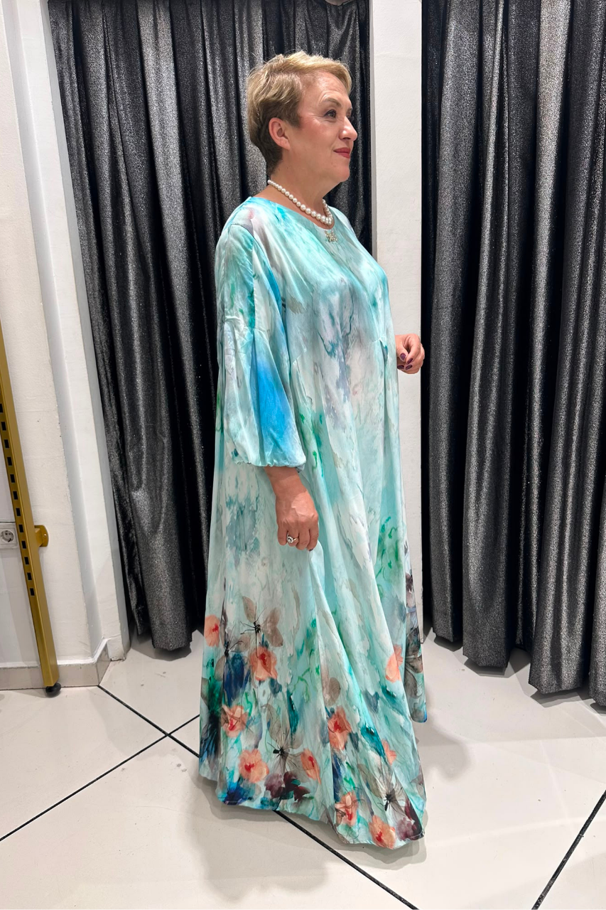 Selma Büyük Beden Akıcı Form Çiçek Detaylı Elbise