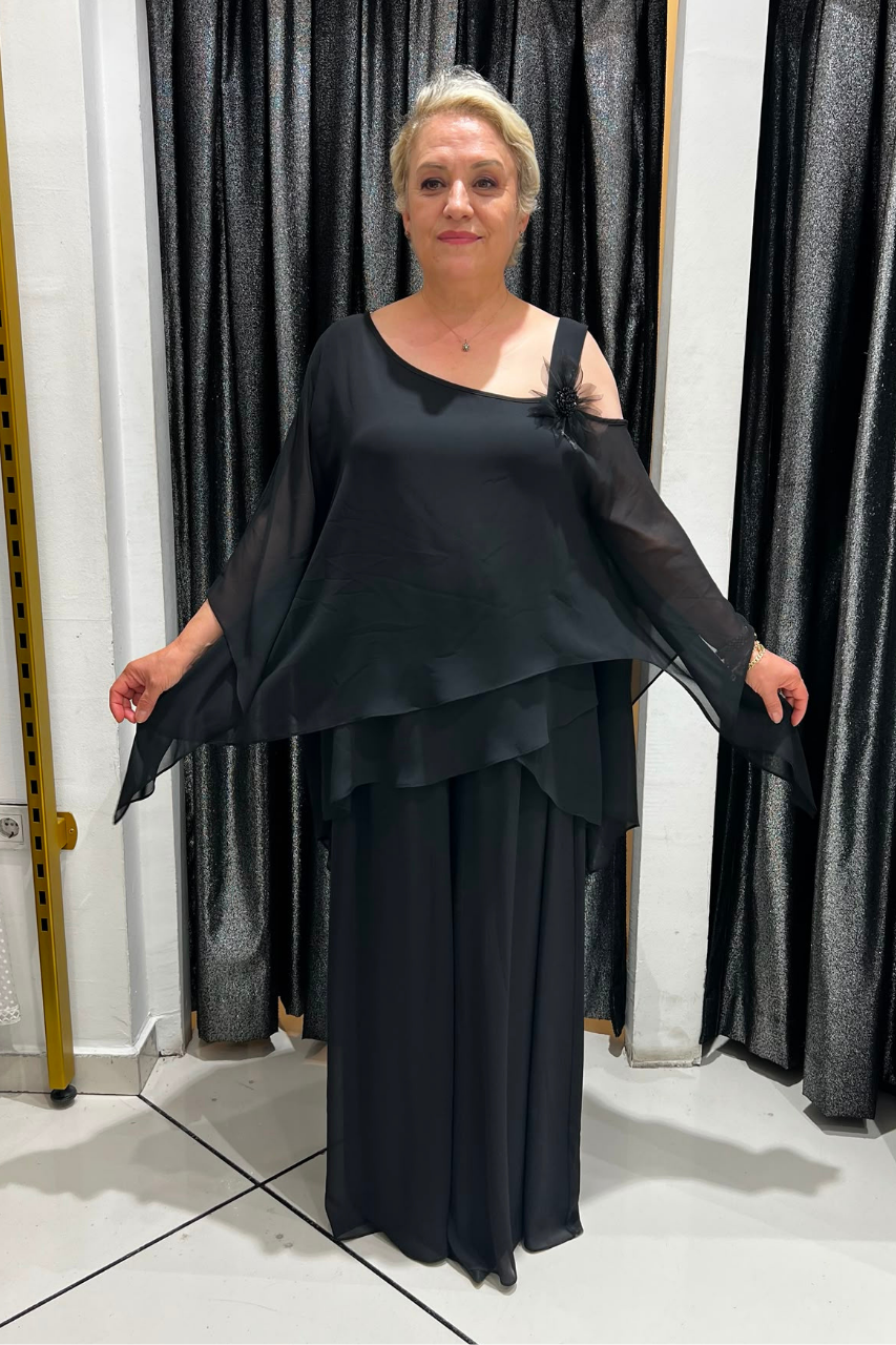 Selma Büyük Beden Asimetrik Kesim Şifon Takım