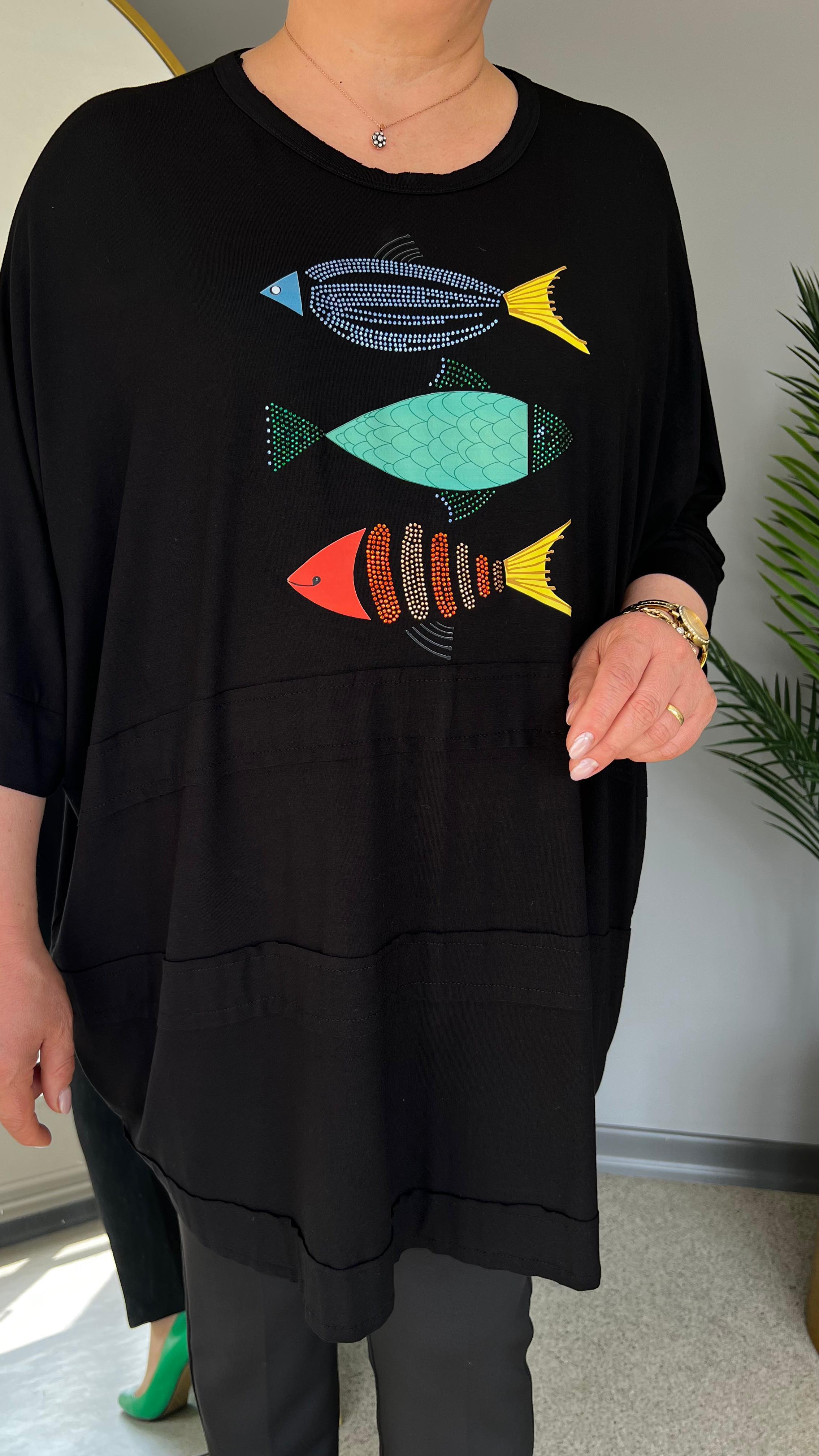 Selma Büyük Beden Balık Desenli Bluz