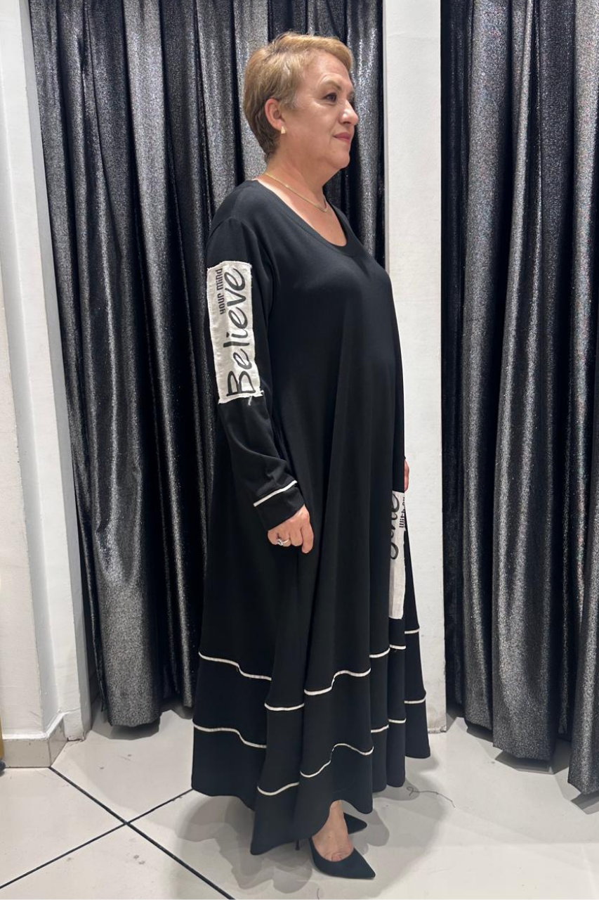 Selma Büyük Beden Baskı Detaylı Rahat Kalıp Elbise
