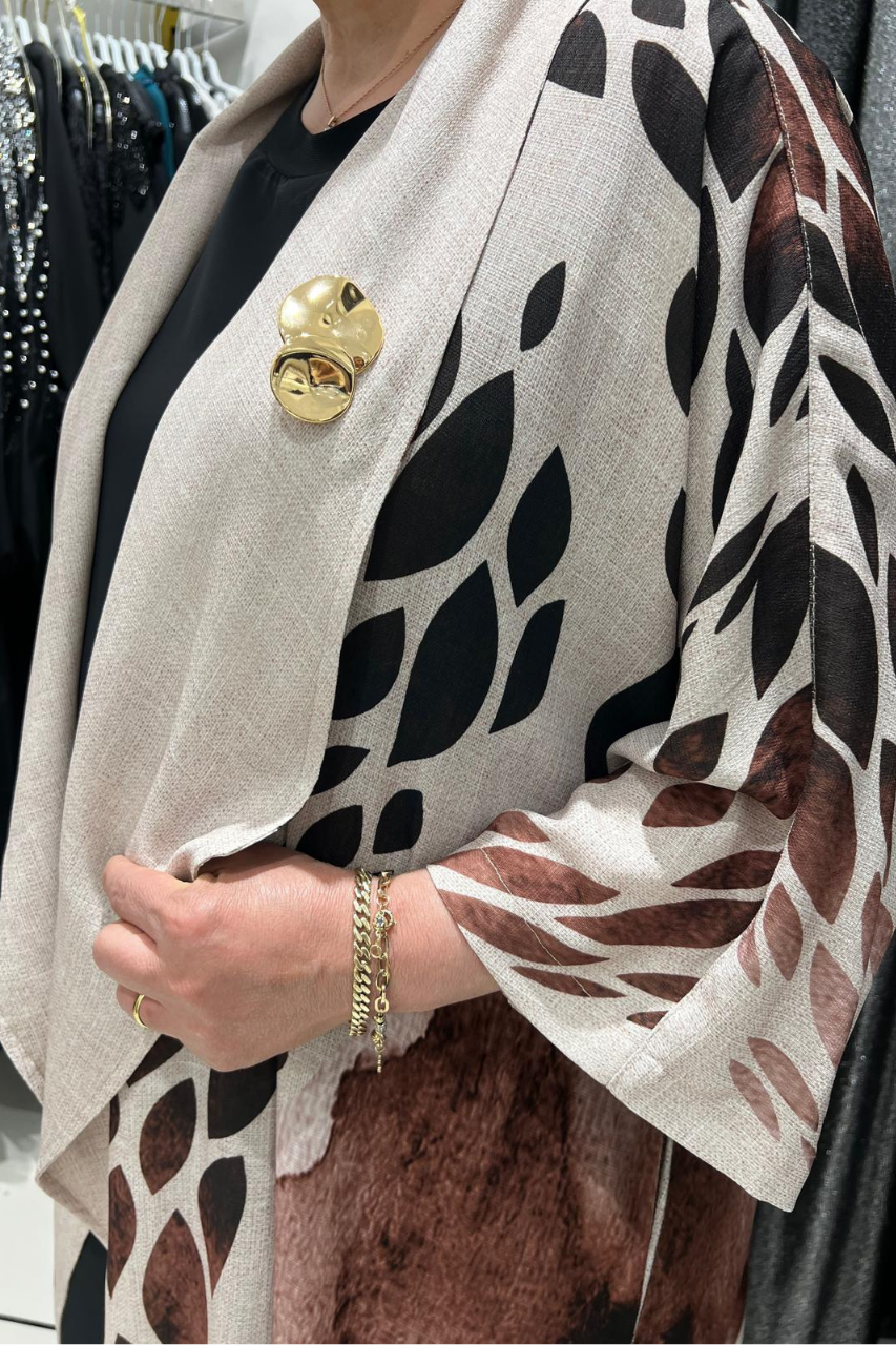Selma Büyük Beden Broş Detaylı Desenli Ceket