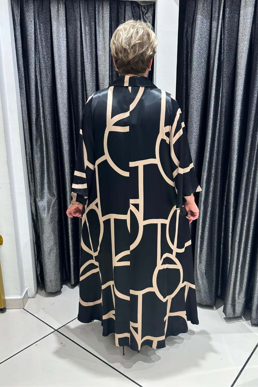 Selma Büyük Beden Broş Detaylı Saten Elbise