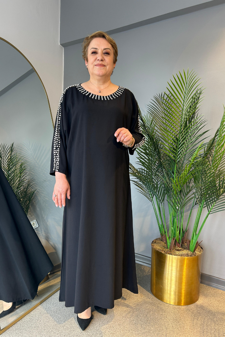 Selma Büyük Beden Çakma Taş Detaylı Elbise