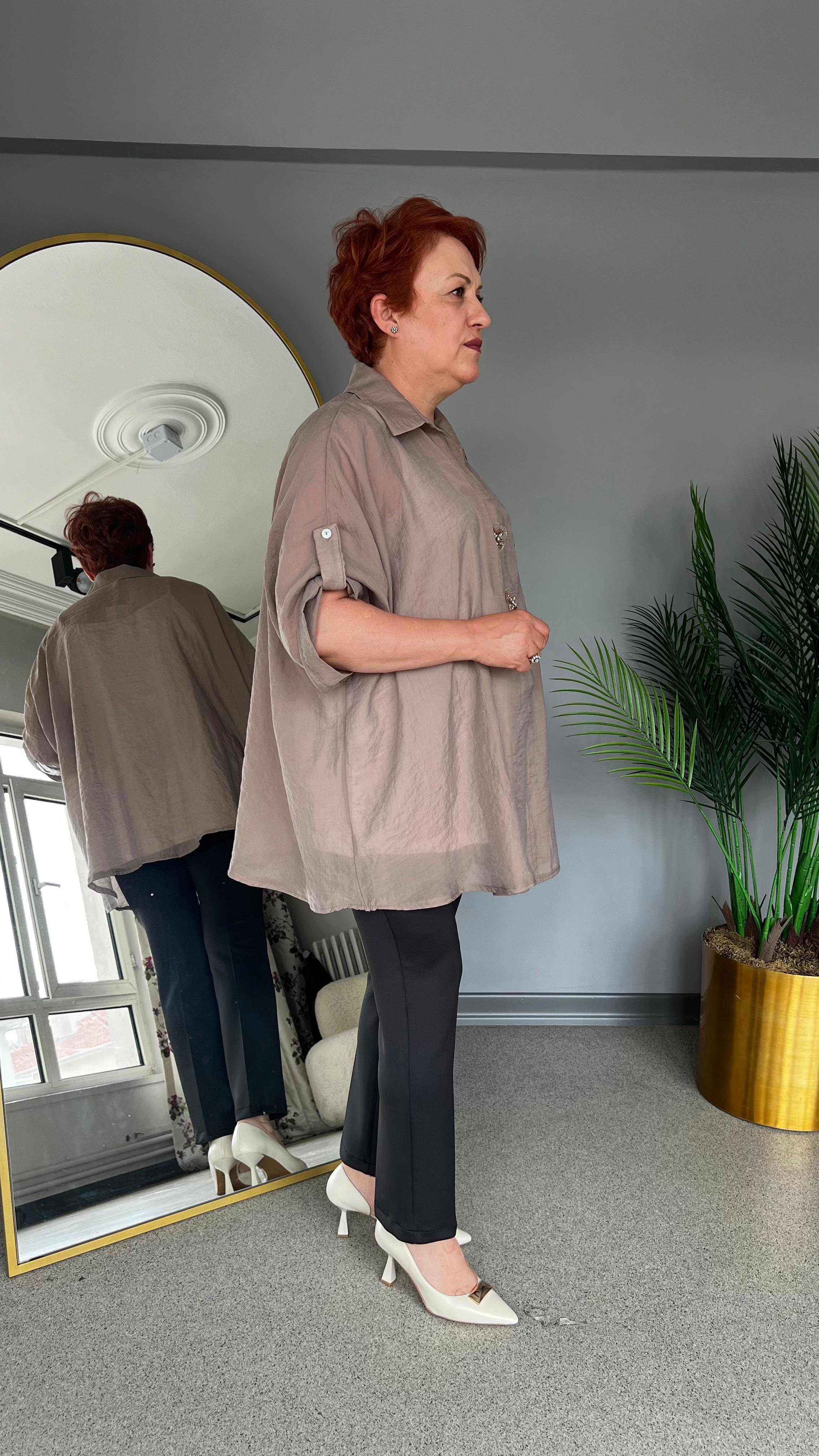 Selma Büyük Beden Çiçek Desenli Tasarım Gömlek